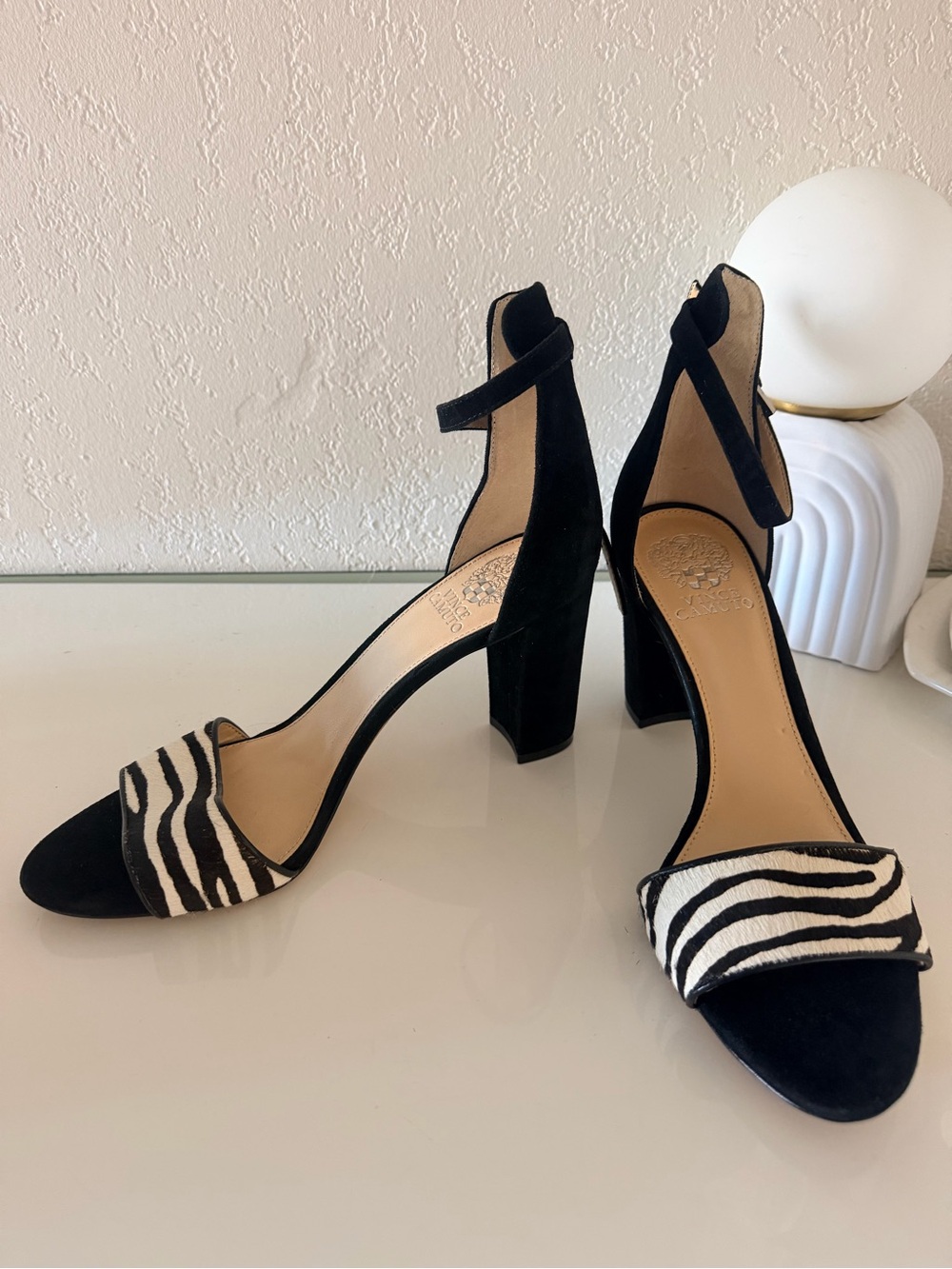 Vince Camuto Black Suede Heels with Zebra Accent